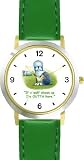 Old English Sheepdog Dog Cartoon or Comic - JP Animal - WATCHBUDDY® DELUXE TWO-TONE THEME WATCH - Arabic Numbers - Green Leather Strap-Size-Children's Size-Small ( Boy's Size & Girl's Size )