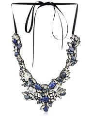 Ranjana Khan Lapis and Crystal Cut Out Bib Necklace