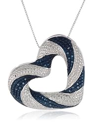 Sterling Silver Blue Diamond Large Heart Shaped Pendant Necklace (0.10 cttw, I1-I2 Clarity), 18"