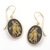 14K Gold Roman Goddess Minerva Black & Gold Dangle Earrings