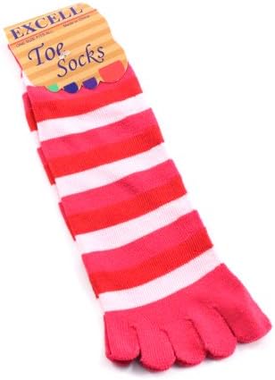 One Size Fits All Universal Comfort Soft Stretch Striped Toe Socks (Pink Red & Light Pink)