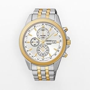 Seiko Mens Two Tone Stainless Steel Chronograph Watch SNDF04