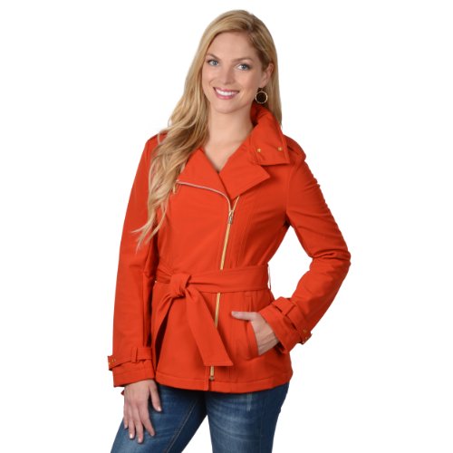 Kenneth Cole Womens Belted Asymmetrical Zipper Coat