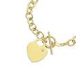 14K Yellow Gold Bracelet With Diamond Accented Heart Charm - 7.50 inches