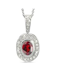 Vintage Oval Shaped Diamond Pendant With An Oval Center Stone In 18K White Gold With A 1.00 ct. Genuine Garnet Center Stone.