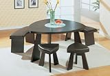 Contemporary Furniture Wenge Wood Triangular Dining Table with Matching Brown Stools and Benches