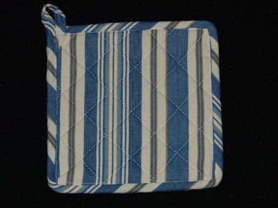 Hampton Potholder Ocean Blue Sand Tan White Striped Country Nautical Beach Home Décor - Set of 2