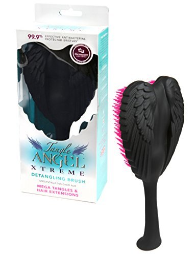 Tangle Angel Xtreme Hair Brush - Detangles Wet and Dry Hair - Ergonomic Shape With Heat Resistant Antibacterial Bristles - Perfect for Extensions, Weaves, Curly Hair, and More - Black / Pink