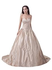 Strapless  Satin Beaded Embroidered Spring Fall Winter Sweetheart  Ball Gown Wedding Dress  with a Chapel Train 