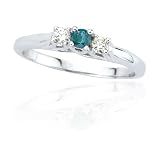10k White Gold Blue and White Diamond 3-Stone Ring