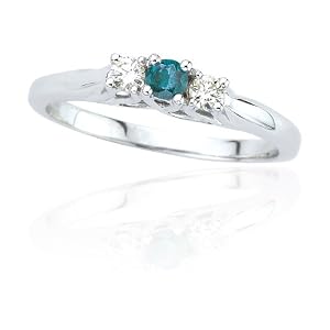 10k White Gold Blue and White Diamond 3-Stone Ring (.12 ct Center 1/4 cttw), Size 6