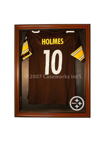 Pittsburgh Steelers Football Jersey Display Case Cabinet Style with Classic Wood Finish Frame