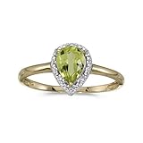 14k Yellow Gold Pear Peridot And Diamond Ring