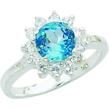 Sterling Silver Blue Topaz & Cubic Zirconia Right Hand Ring Sz 8
