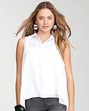 bebe Sleeveless Pleat Button Up Blouse