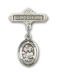 Sterling Silver Baby Badge with St. Mark the Evangelist Charm and Godchild Badge Pin
