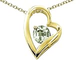 1.30 cts 14k Gold Heart Shaped Genuine Round Green Amethyst Pendant - 14kt White or Yellow Gold