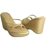 Rhinestone Thong High Heel Platform Wedge Sandals Gold