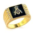 Masonic Ring - Black Background - CZ Crystal - Sizes 8-13