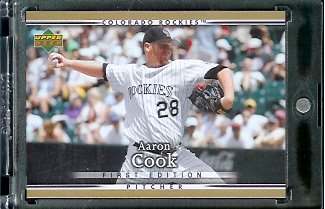 2007 Upper Deck First Edition Baseball Card #208 Aaron Cook Colorado Rockies - Mint Condition - In Protective Display Case !