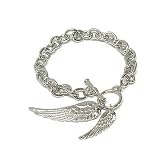 Angel Wings Silver Charm Toggle Bracelet Fashion Jewelry