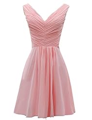 V-neck Short Chiffon Evening Dress/Bridesmaid Dress/Wedding Party Dress 