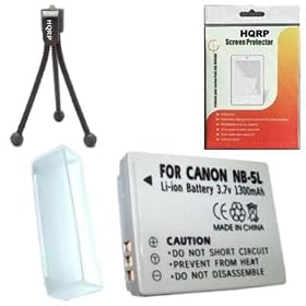 HQRP Replacement Battery for Canon PowerShot SD870 IS / SD 870 / SD870IS (Black), PowerShot SD880 IS Digital Photo Camera plus HQRP Screen Protector & Mini Tripod