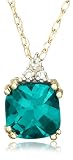 10k Choice of White or Yellow Gold, May Birthstone, Created-Emerald and Diamond Pendant