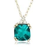 10k Choice of White or Yellow Gold, May Birthstone, Created-Emerald and Diamond Pendant