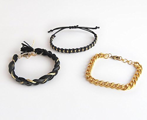 Black bracelet set with three pieces, arm candy bracelet stack