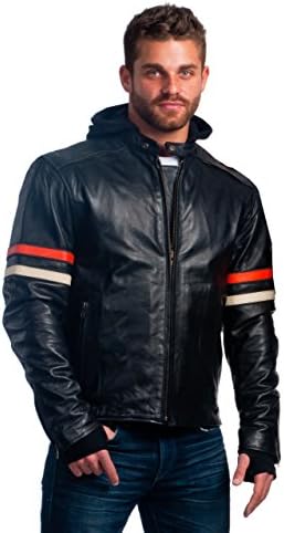 Unik Mens Cowhide Scooter Style Motorcycle Leather Jacket, Black, XXXXX-Large
