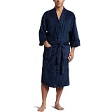 Intimo Mens Houndstooth Fleece Kimino Robe, Blue, One Size