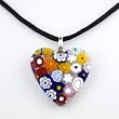 Handmade Heart Shaped Murano Pendant- Jenny with Black Cord