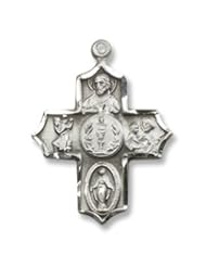 Sterling Silver 4-Way Pendant Sterling Silver Lite Curb Chain Cross Crucifix Medal