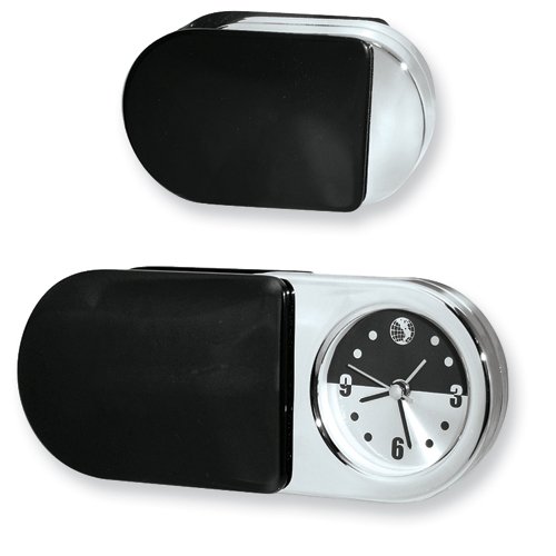 Silver-tone and Black Lacquer Alarm Clock