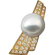 18K Yellow Gold Paspaley South Sea Cultured Fine Round Pearl and Diamond Brooch