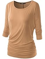 Thanth Womens Dolman Sleeves Solid Shirring Drape Jersey Top