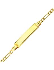 14K Yellow Gold 2.5mm Hollow Baby ID Figaro Bracelet with Spring Ring Clasp - 6" Inches