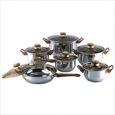 Gourmet Chef 12 Piece Cookware Set with Wood Bakelite Handles and Knobs