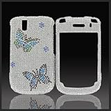 Butterflies on Silver "Cristalina" crystal bling case-cover for Blackberry  ....