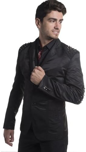 Vassari Men's Studded Patch Blazer Black Small