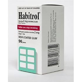 Habitrol Nicotine Quit Smoking Gum, 2mg, Mint flavor coated gum. 96 pieces per box