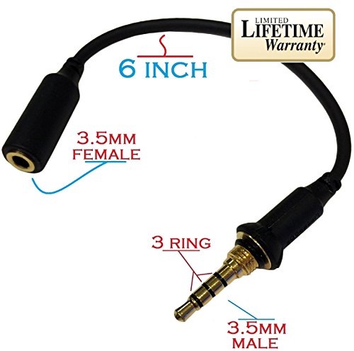 Josi Minea Replacement LifeProof 3.5mm Male to 3.5mm Female Headphone Extender Adapter / Wires / Connector with 3 Ring Jack for Apple iPhone 5 / 5S / 5C Cases