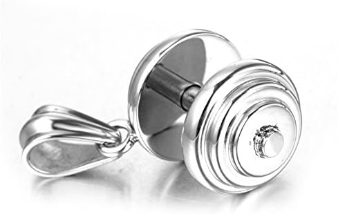 Men's Stainless Steel Fashion Silver Weightlifting Straight Barbell Charm Pendant with 23" Chain Necklace