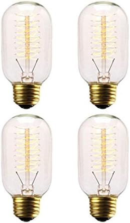 Shine-Co Antique Dimmable Edison Filament Bulbs T14 Spiral 40W 120V with E26 Light Socket 4 Pack