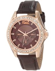 XOXO Womens XO3358 Rhinestones Accent Brown Strap Watch