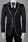 Mens Wedding Party Suit Black White Piping Waistcoat & Crovat