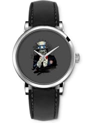 SPRAWL Aanalog Fashion Series Silver Ladies Watches of Genuine Black Leather Strap,Unique Wrist Watch for Women Girls Designed with Police skeleton