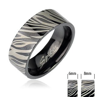 316L Stainless Steel Black IP with Zebra Print Ring 6mm, 8mm; Comes with Free Gift Box