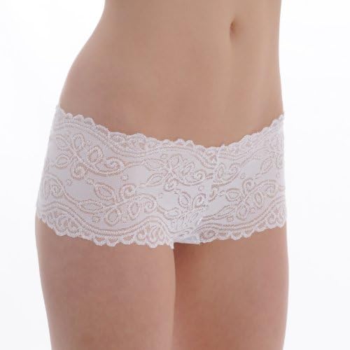 Womens Boyshort Panties Soft Stretch White Lace Panties with Scalloped Edge Sizes: Medium